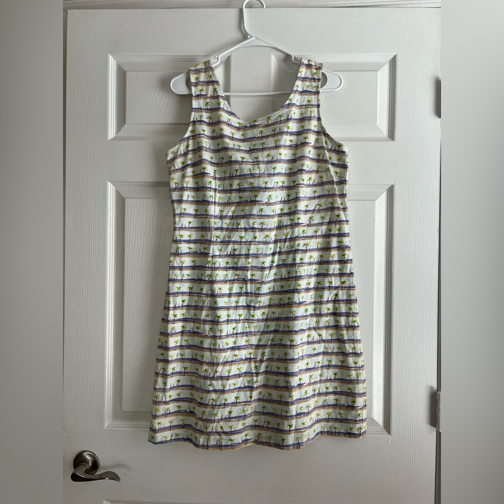 Weekend Traffic Tropical Palm Tree Beachy Coastal Sleeveless Shift Dress Large